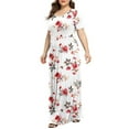 thumbnail image 5 of gljltg Women's Plus Printed Casual Short Sleeve Round Neck Pleated Pocket Ankle Dress, Polyester Fabric, Lightweight Breathable Summer, Daily Casual Outfit, Easy Care Washable, 5 of 6