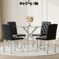 thumbnail image 5 of StnTalk 39″ Round Glass Dining Table Set for 4 with Black Faux Leather Chairs, Modern Tempered Glass Kitchen & Dining Room Table with Chrome Metal Base and Upholstered Seating, 5 of 10