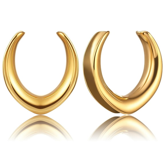 LADEMAYH Hypoallergenic Valar Saddle Ear Gauges Plugs Tunnels, Surgical 316 Stainless Steel, Edgy Body Piercing Jewelry for Women & Men (2pcs Gold, 08mm=0g)