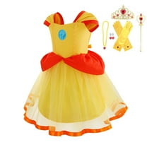 Super Brothers Princess Peach Costume Halloween Christmas Cosplay for Little Girls Dress with Jewelry Accessories