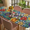 thumbnail image 3 of Boho Colorful Floral Table Cloths for 8 Foot Rectangle Tables, Spring Flower Botanical Sunflowers Plant Patio Waterproof Elastic Fitted Tablecloths, Washable Rectangular Table Cover for Camping, 3 of 8