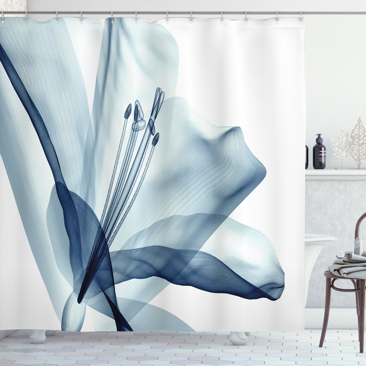 72x72'' X-ray Pattern Flowers Bathroom Fabric Shower Curtain Set Liner 12 Hooks 