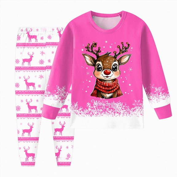KPVEVIQ Kids Christmas Xmas Pajamas For Girls Boys Cute Xmas Print Long Sleeve Tops and Pants Soft Sleepwear Nightwear Holiday Pajama Sets,3-4 Y