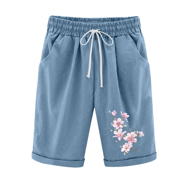 Pantalones Cortos Casuales Impresos de la Cintura Elástica con Bolsillos, Pantalones Casuales para Todo el Uso Diario de la Temporada