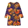 thumbnail image 3 of Odeerbi Kids Girls Long Sleeve Halloween Dress Swing A Line Dress 4-14 Years Children Halloween Printed Round Neck Princess Dress Orange, 3 of 4