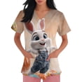 thumbnail image 4 of LTTVQM Womens Easter Scrub Tops Rabbits Eggs Print Cute Short Sleeve Shirts Loose Fit V Neck Lightweight Scrub Tops with Pockets Orange M, 4 of 5