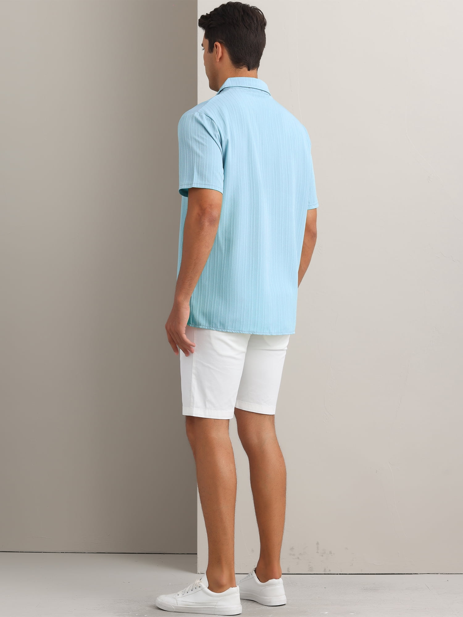 DARING DIVA Men's Short Sleeve Button Down Beach Summer Casual Shirt for Men L Blue