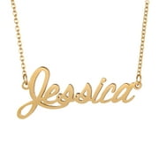 18k Gold Plated Cursive Jessica Name Initial Necklace Children Family Kid Names Jewelry