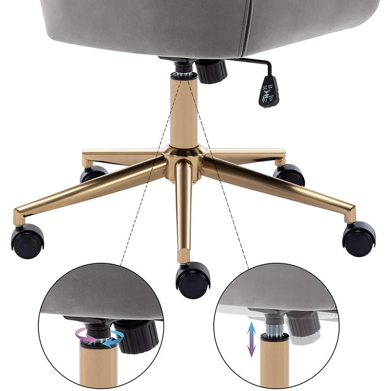 Duhome Velvet Office Chair Modern Desk Chair with Arms Gold Base Adjustable Computer Task Chair Vanity Chair Rolling Chair for Teens Gray