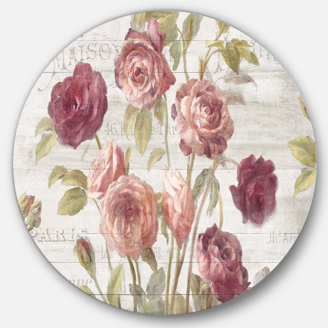 Designart 'French Roses I' Farmhouse Metal Circle Wall Art - Disc of 36