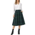 thumbnail image 2 of INSPIRE CHIC Women's Plaid Skirt Vintage High Waist A-Line Pleated Midi Skirt with Pockets Dark Green XL, 2 of 5
