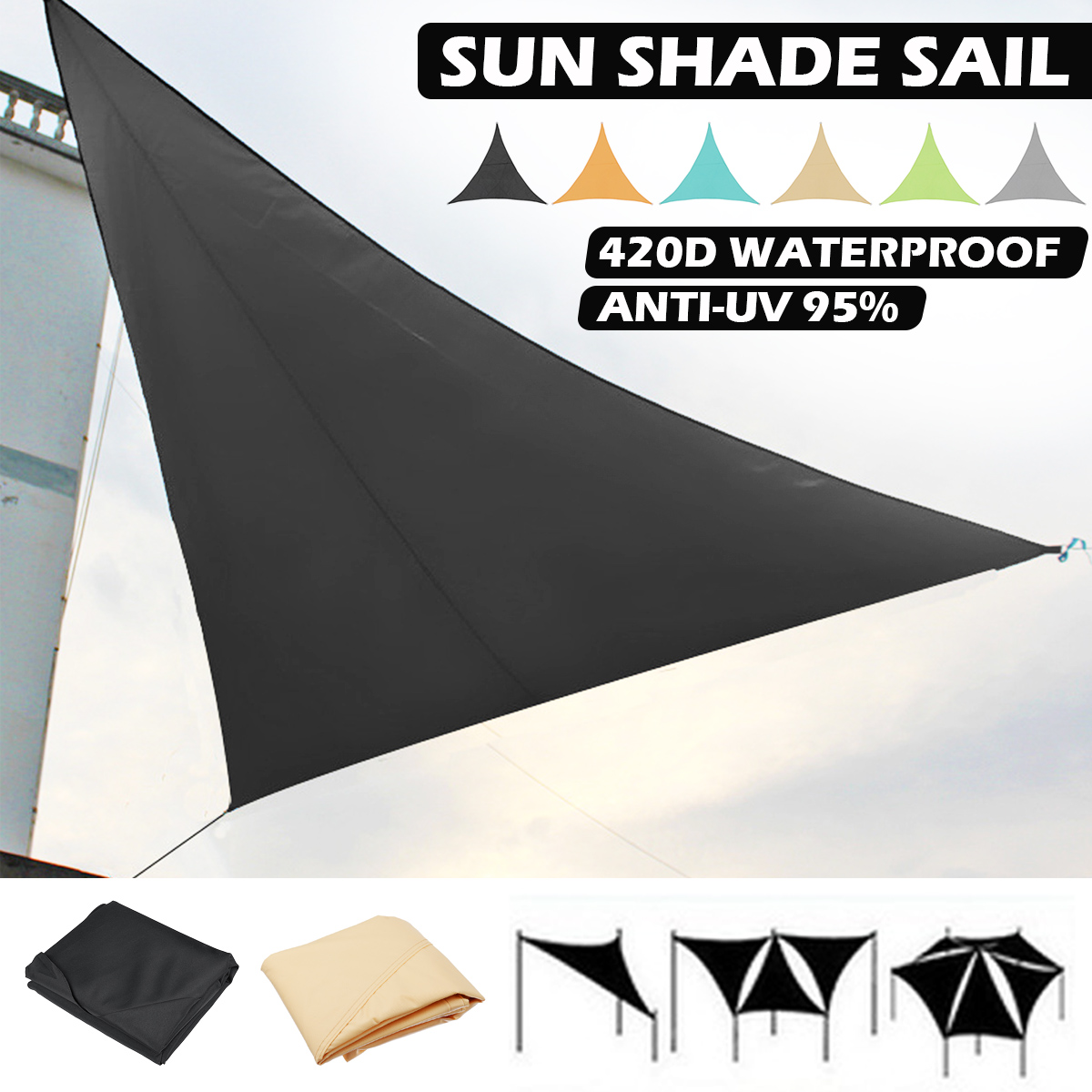 Enhanced Sun Shade Sail Waterproof 420D Oxford Polyester Canopy Cover