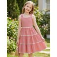 thumbnail image 2 of Arshiner Girls Bow-Tie Straps Smocked Backless Tiered Sundress with Pockets | Girls Summer Sleeveless Flowy Swing Lace Tiered Midi Dress for Kids 5-12 Years, 2 of 5