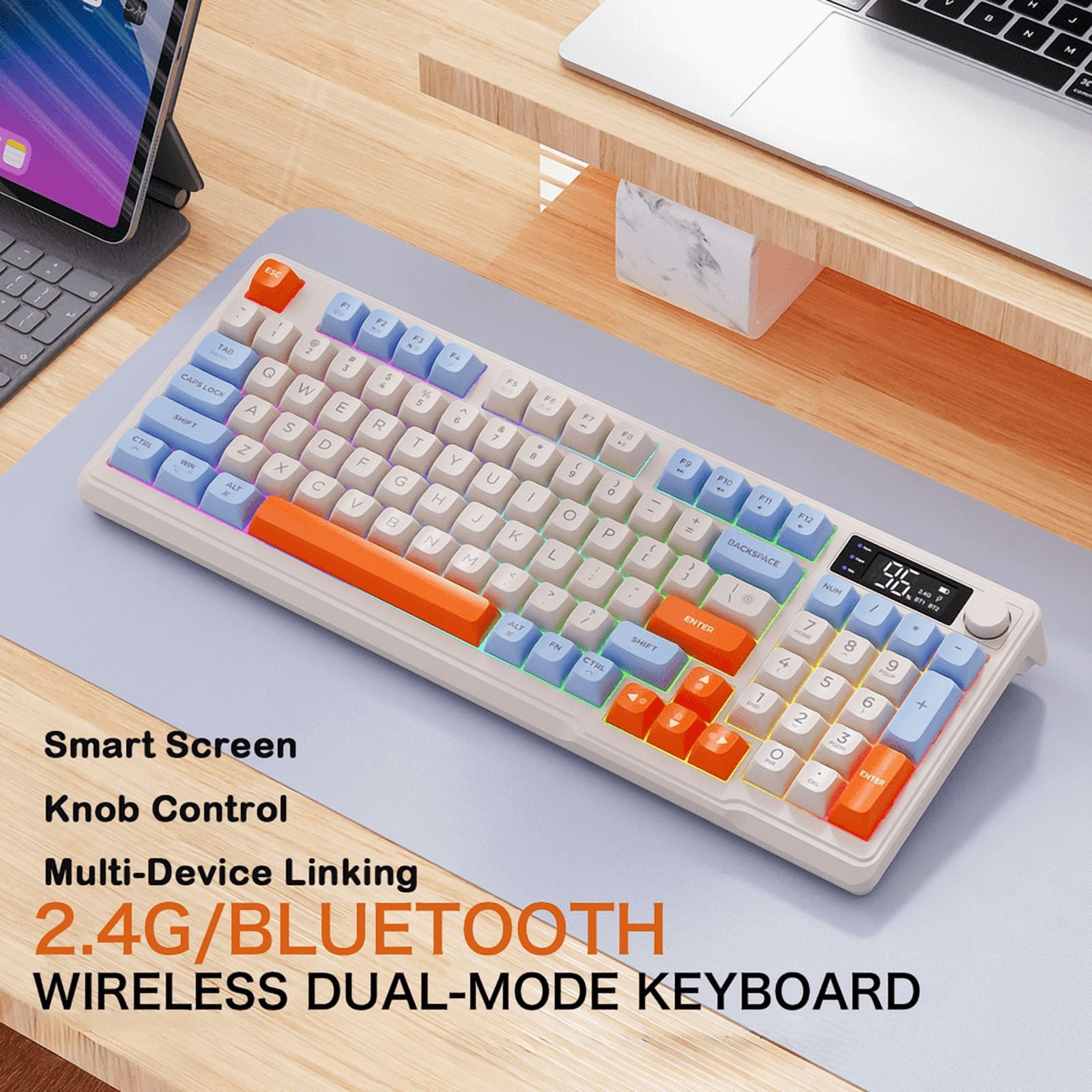 FREEWOLF M96 Wireless Bluetooth Gaming Keyboard, Dual-Mode, RGB, 96-Key, Ergonomic, Wireless Keyboard and Mouse Sets Combos