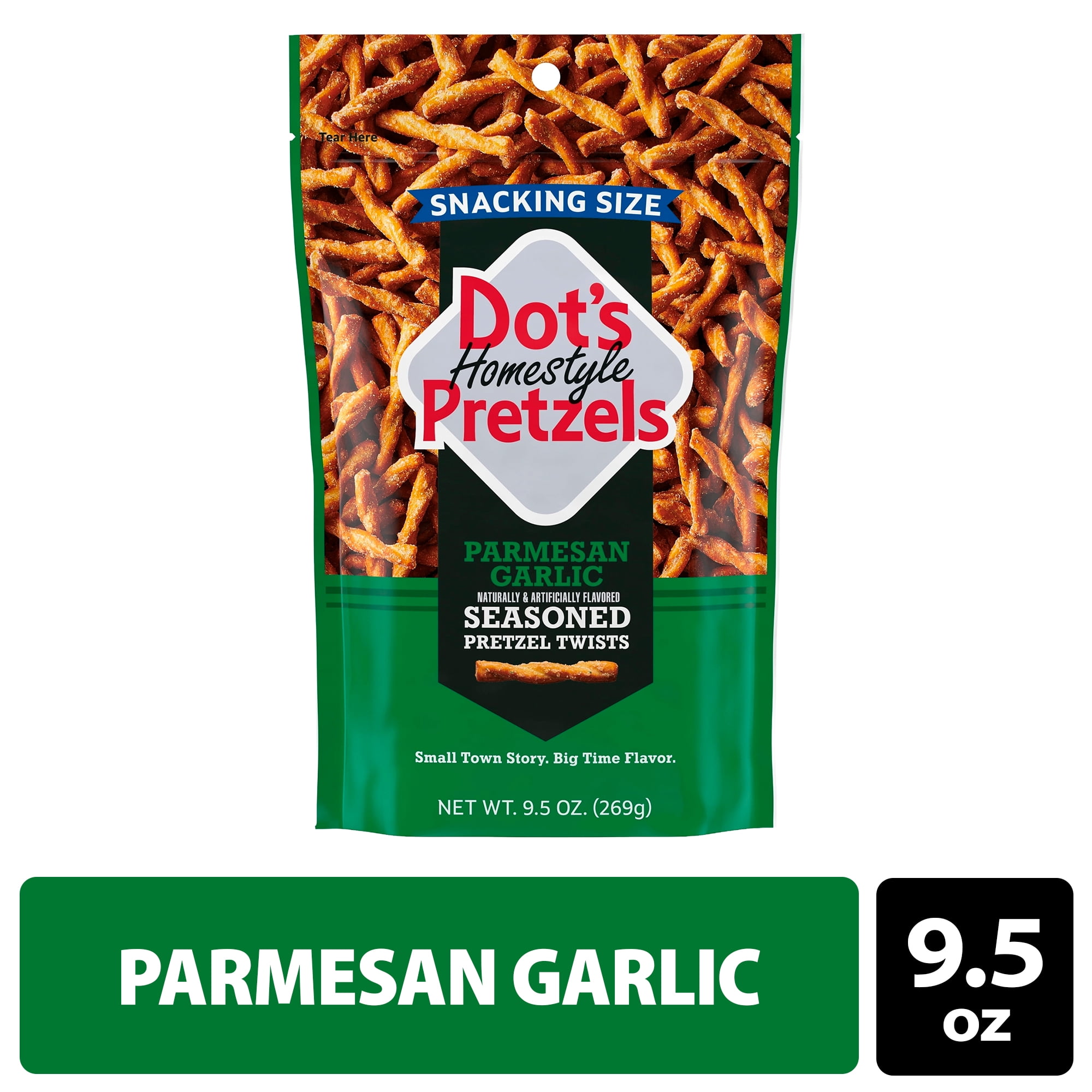 (8 pack) DOT'S Homestyle Pretzels Parmesan Garlic Flavored Snacking Size, Seasoned Pretzel Twists Bag, 9.5 oz