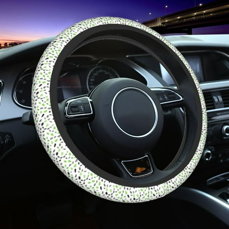 Elastic Steering Wheel Cover Light Green circles print Stretch Thickening Car Steering Wheel Cover Women Men Steering Wheel Protector Universal 15 in