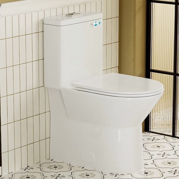 Sunrinx Rimless Modern Bowl 1.1/1.6 GPF Dual Flush One-Piece Toilet ADA 17" Comfort Height With Soft-Close Quiet Seat