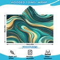 thumbnail image 2 of Teal and Gold Marble Swirls Pattern Hooded Bath Towel，60"x35" for Ages 3 To 12 Kids, Quick Dry Lightweight Soft Microfiber Hood Beach Towel Cover Up for Kids, 2 of 7