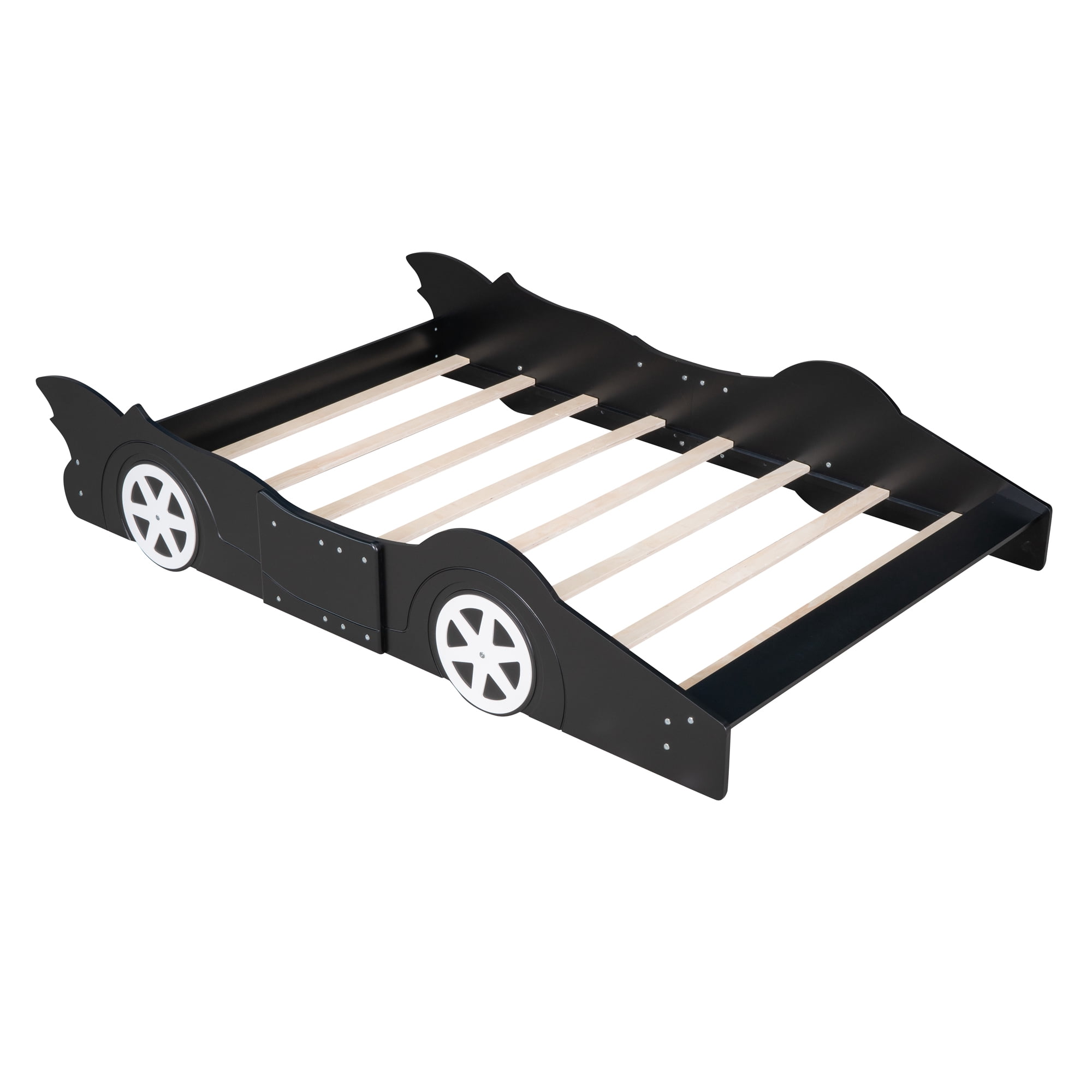 Gewnee Full Size Platform Bed,Wood Race Car-Shaped Platform Bed Frame for Kids Child,,Black