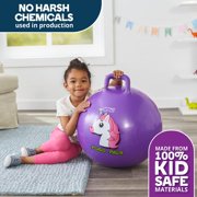 Flybar Hopper Ball for Kids, Inflatable Bouncy Ride-On Ball w/ Handle for Indoor & Outdoor Active Play, Includes Pump, Jump Ball Toy for Boys & Girls, Supports Up to 165 lbs, Ages 3+, 18-Inch, Small