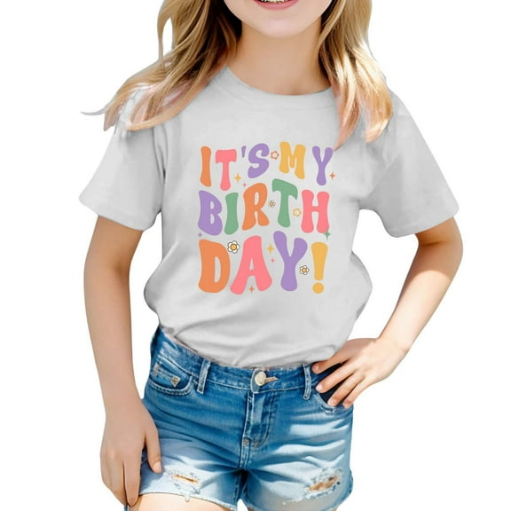 Big Kid Birthday Girl Themed Printed Party For Toddlers T Shirt Tie Crop Tops for Girls Long Sleeve Shirt Girls Girl Shirts 8 9 Little Undershirts Size 5 Teen Clothes Trendy Crop 8-9 Years White