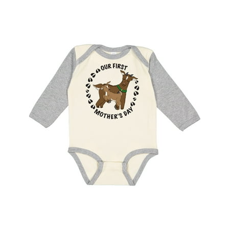 

Inktastic Our First Mother s Day with Cute Goats Gift Baby Boy or Baby Girl Long Sleeve Bodysuit