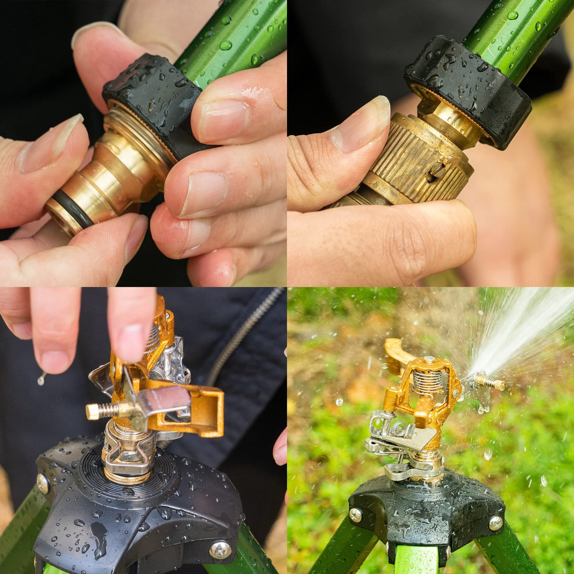 Impact Sprinkler On Tripod Base  Heavy Duty Brass Sprinklers For Yard Lawn Garden 0-360 Degree Large Area Coverage 3/4 Inch Connector Extension Flip Locks With Head