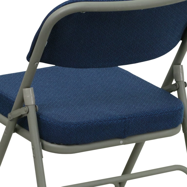 Flash Furniture HERCULES Series Premium Curved Triple Braced Double Hinged Navy Fabric Metal Folding Chair