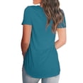 thumbnail image 5 of Cuello en V de punto de color sólido top de gran tamaño suelto de manga corta camiseta de mujer Eccomum Azul joya XXL, 5 of 5