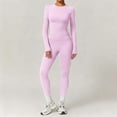 thumbnail image 3 of FRSASU Two Pieces Women's Solid Color Tracksuit Set Sleeves Round Neck Top and Long Pants High-Waisted Tight Yoga Pants Sets Pink, 3 of 4