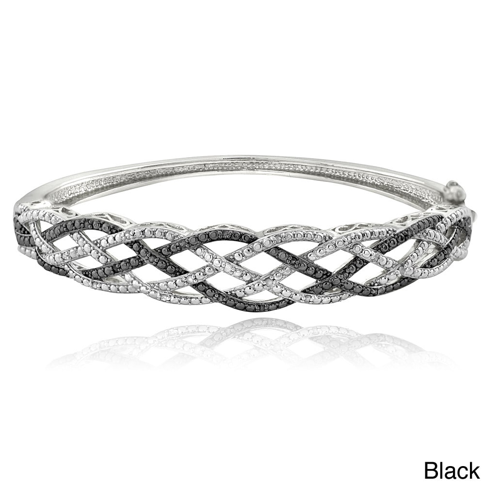 1/4 Ct Blue & White Diamond Weave Bangle Bracelet