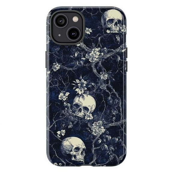 Midnight Skull & Floral iPhone Case, Dark Gothic Botanical Aesthetic Protective Cover, Elegant Skull Vine Design for iPhone 16 15 14 13 12 11 Pro Max Plus Mini
