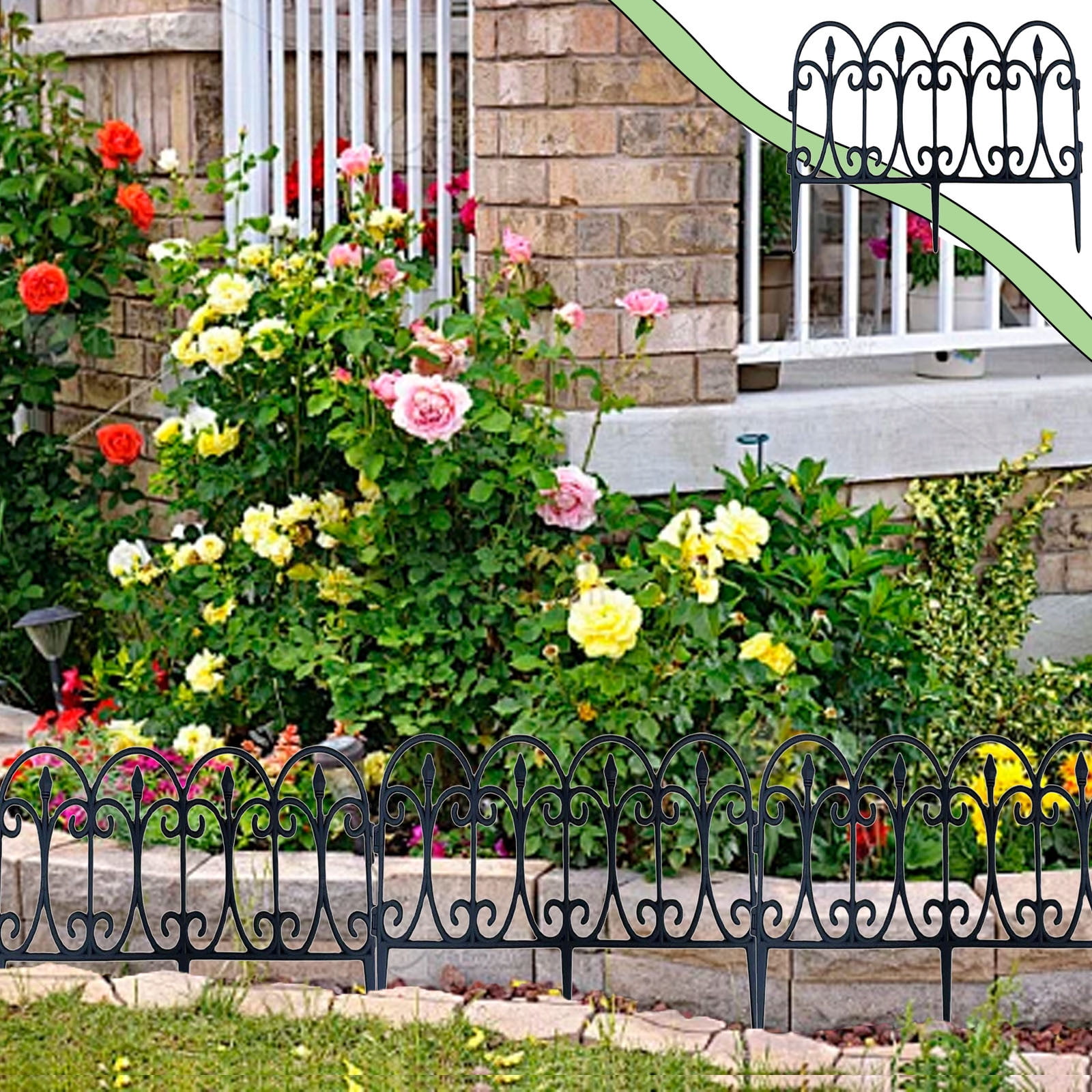 Plastic Garden Picket Fence 5-Pack, Modular Lawn and Flowerbed Edging, Decorative Yard Border, Outdoor Garden Barrier Set, Protective Fence Panels, Landscaping Divider Accessories