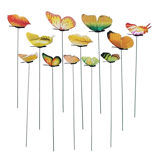 Sembradora de mariposas Estacas Decoración shamjiam 12 Piezas Adornos de Jardín de Mariposas Amarillo