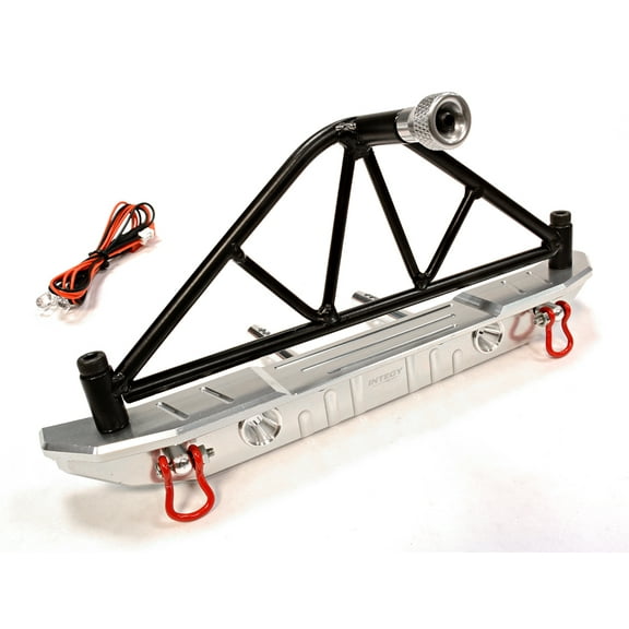 Integy RC Toy Model Hop-ups C25873SILVER Realistic Metal Rear Bumper with Spare Tire Rack & LED for SCX-10 43mm Mount