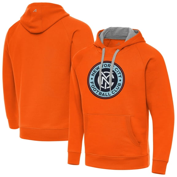 Men's-Antigua  Orange New York City FC Victory Fleece Raglan Pullover Hoodie
