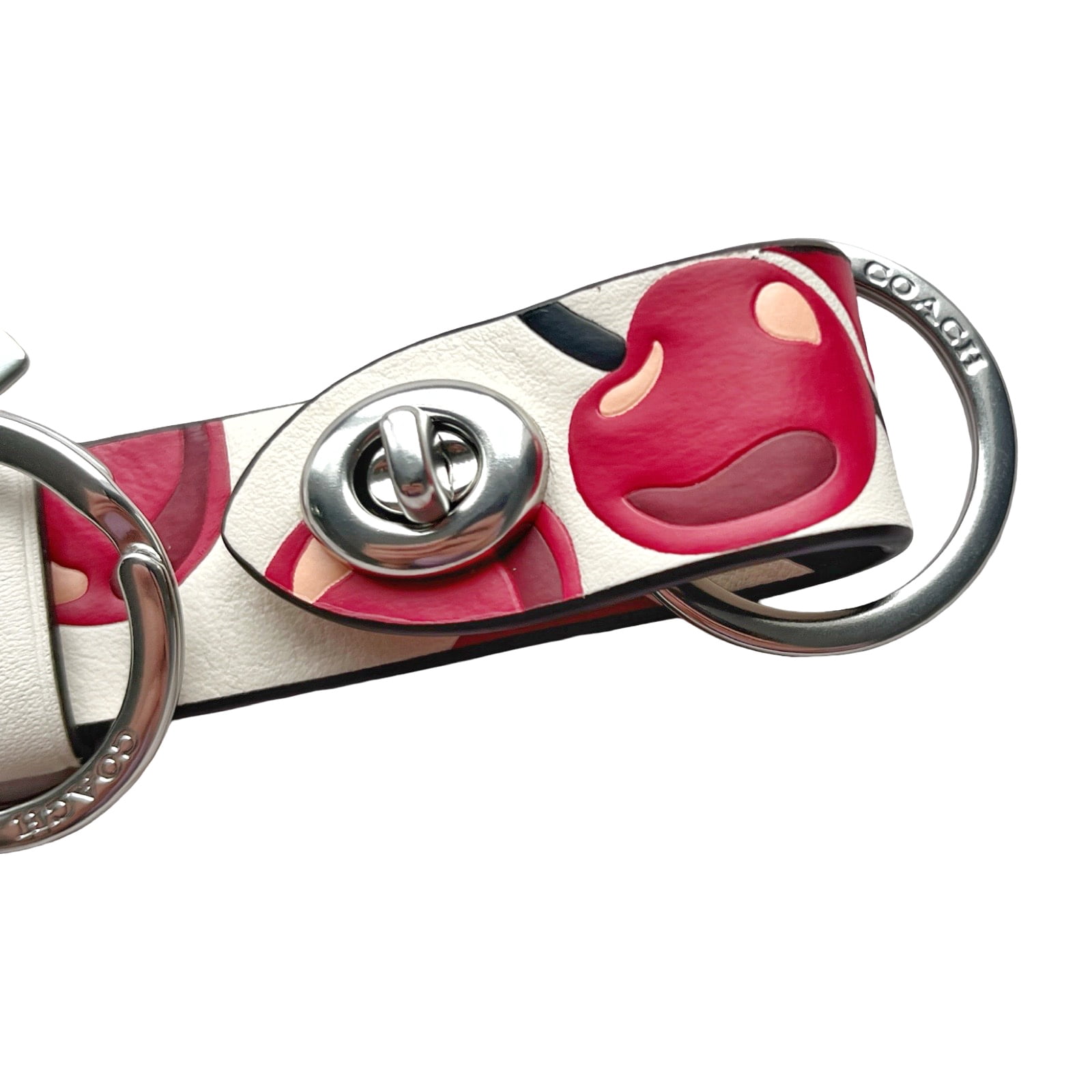 Coach Woman's Trigger Snap Bag Charm Keychain With Cherry Print (Chalk Multi)