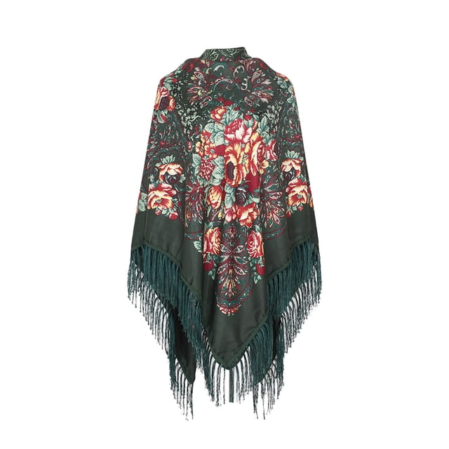 RXIRUCGD Foulard Imprimée Style Ethnique pour Femmes avec Franges, Vert Armée, Taille : 160