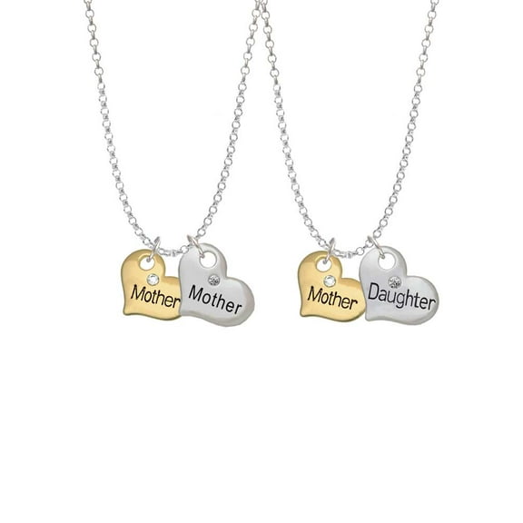 Delight Jewelry Goldtone Large Mother Heart with Crystal - Mother & Daughter Heart Necklaces (Set of 2), 19" 2"
