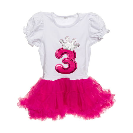 NEW Baby Girls Birthday Tutu Dress Outfit, Hot Pink, Three Year Old
