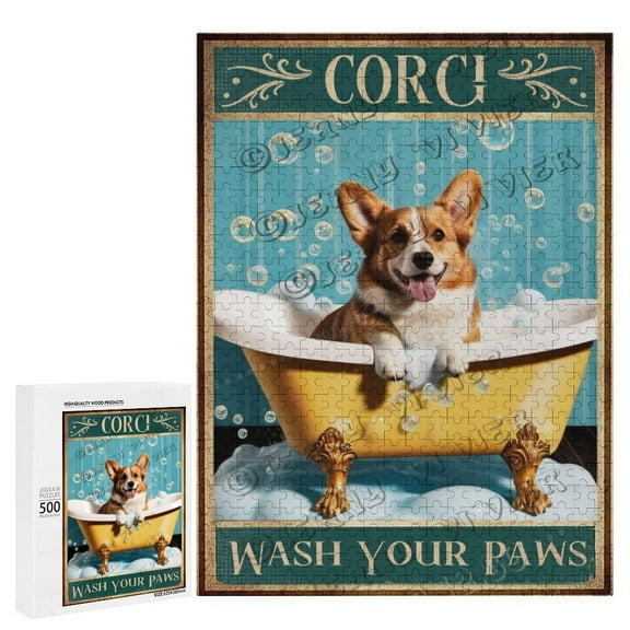 Corgi Wash Your Paws Puzzles for Adults 500 Pieces, Fit Together Perfectly,Jigsaw Puzzles 500 Pieces, Challenging Family Activity, Great Gift Idea, Colorful House Decor