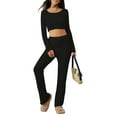 thumbnail image 2 of Women’s Two Piece Outfits Set Long Sleeve Scoop Neck Crop Tops and Pants Set Loungewear, 2 of 4