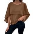 thumbnail image 2 of WRKEKC Hauts d'Été pour Femmes, Blouse en Chiffon à Manches Courtes Évasées et Col Rond, Couleur Unie, Mode Décontractée Printemps Été, 2 of 8