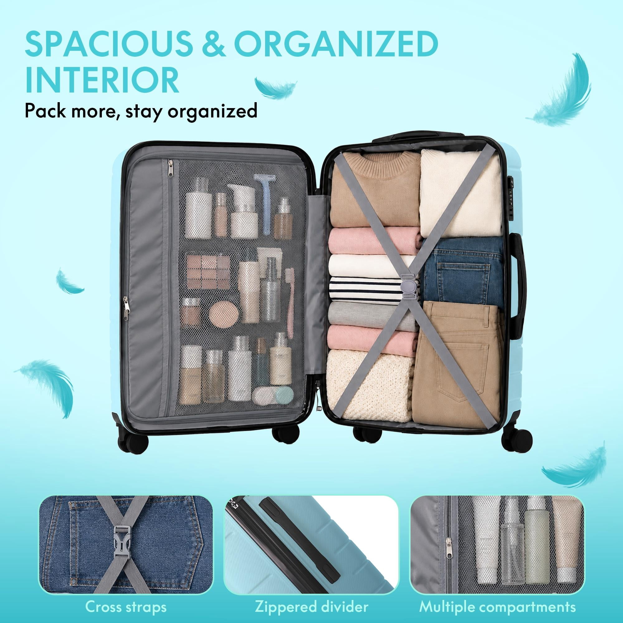 3-Piece ABS Hardshell Luggage Set, Lightweight Scratch-Resistant Suitcases with Silent Spinner Wheels & TSA Lock, Sky Blue