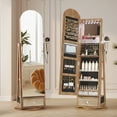 thumbnail image 2 of VKCC 64.1" Arched 360° Swivel Jewelry Armoire Full Length Mirror Cabinet Free Standing Organizer with 6 LED Lights, Wood, 2 of 9