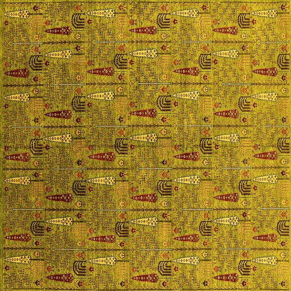 Ahgly Company Indoor Square Oriental Yellow Industrial Area Rugs, 6' Square