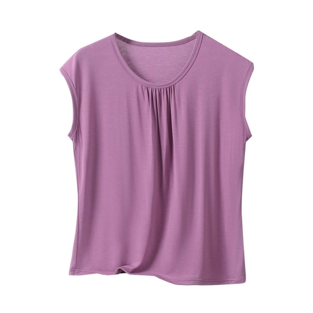 BLVB T-Shirts de Pyjama en Modal Ultra Doux pour Femmes, Coupe Ample, Col Ras du Cou, Hauts Décontractés de Détente, Manches Cap, T-Shirts de Nuit pour Femmes
