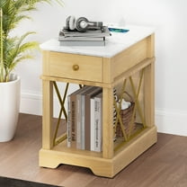 Craftian Nightstand Sofa Side Table with Power Outlets & Drawer, End Table for Living Room, Natural