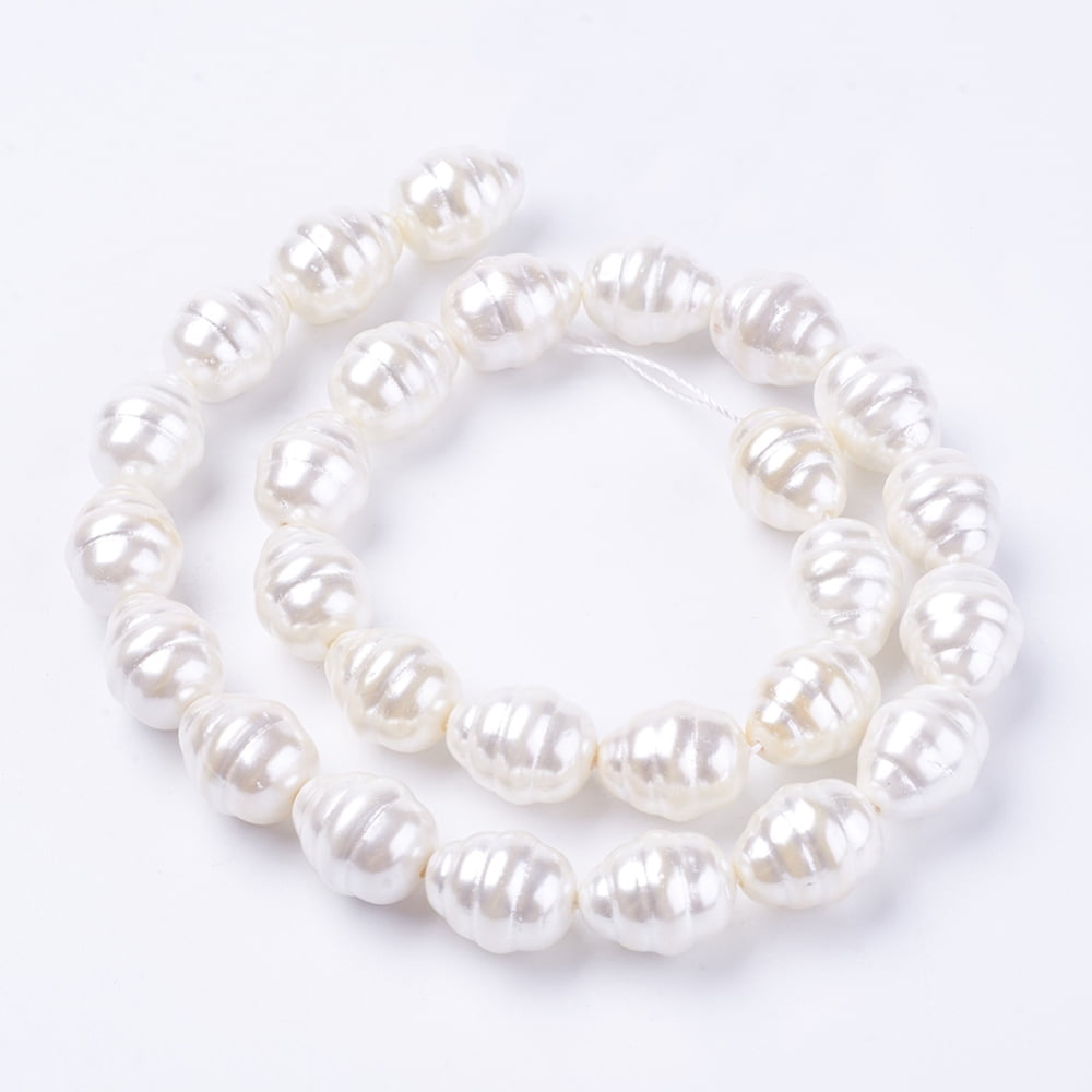 Shell Pearl Beads Strands Potato White 15~17x12~14mm Hole: 1mm about 26pcs/strand 15.7 inch