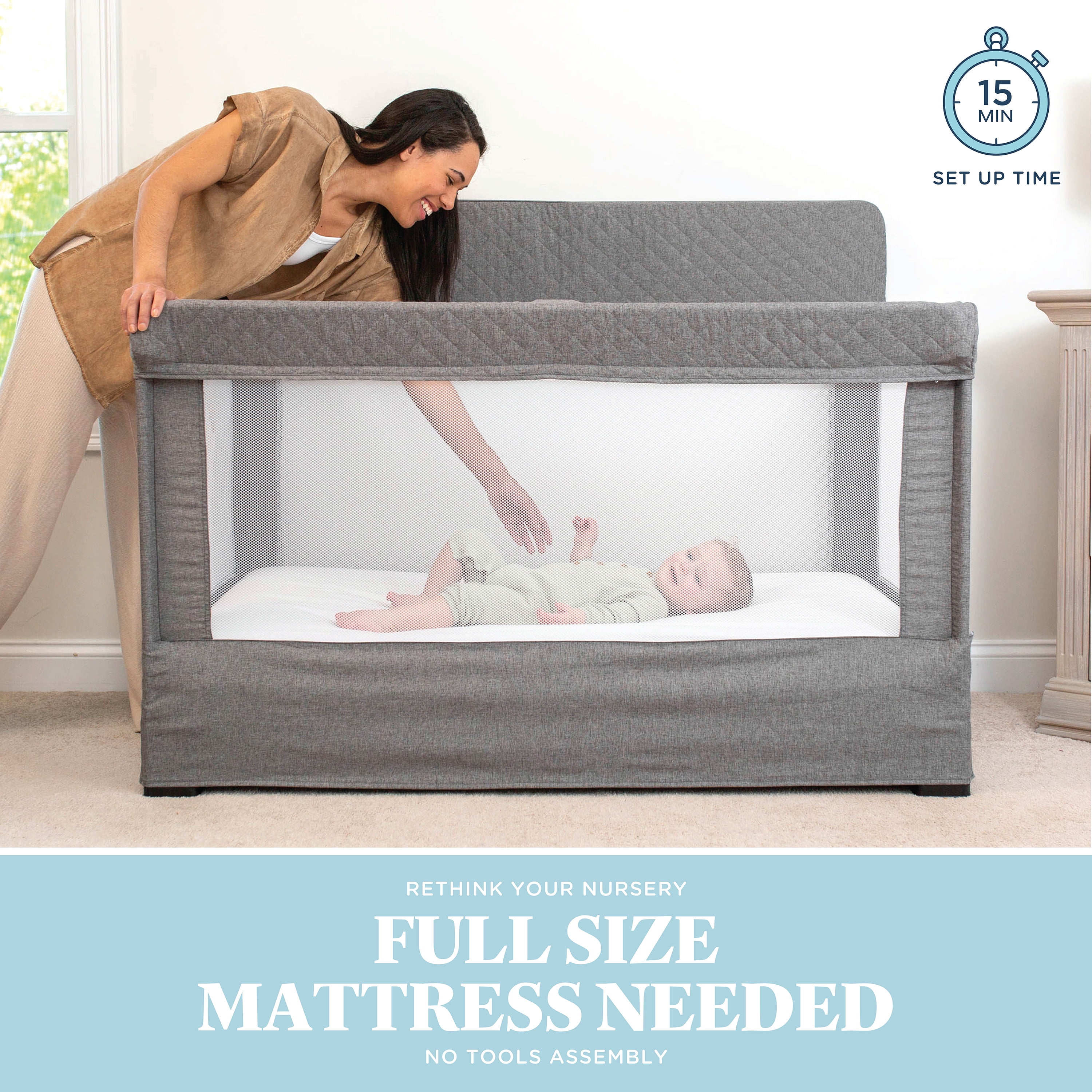 Baby Delight Lunaire Full Size Mesh Baby Crib & Playard, Driftwood Grey